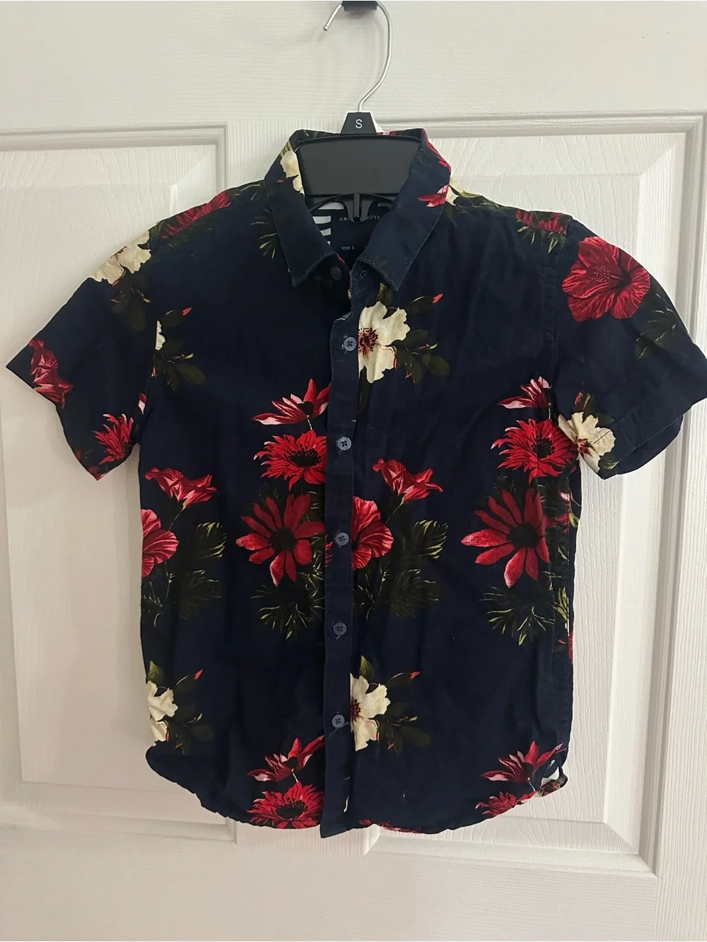 Boys' Nordstrom Rack Size 8 Navy Floral Short-Sleeve Button-Down Shirt